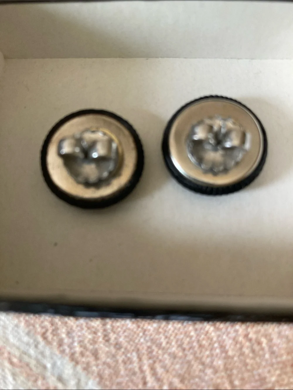 Vintage Black Grosgrain Fabric Button Earrings
